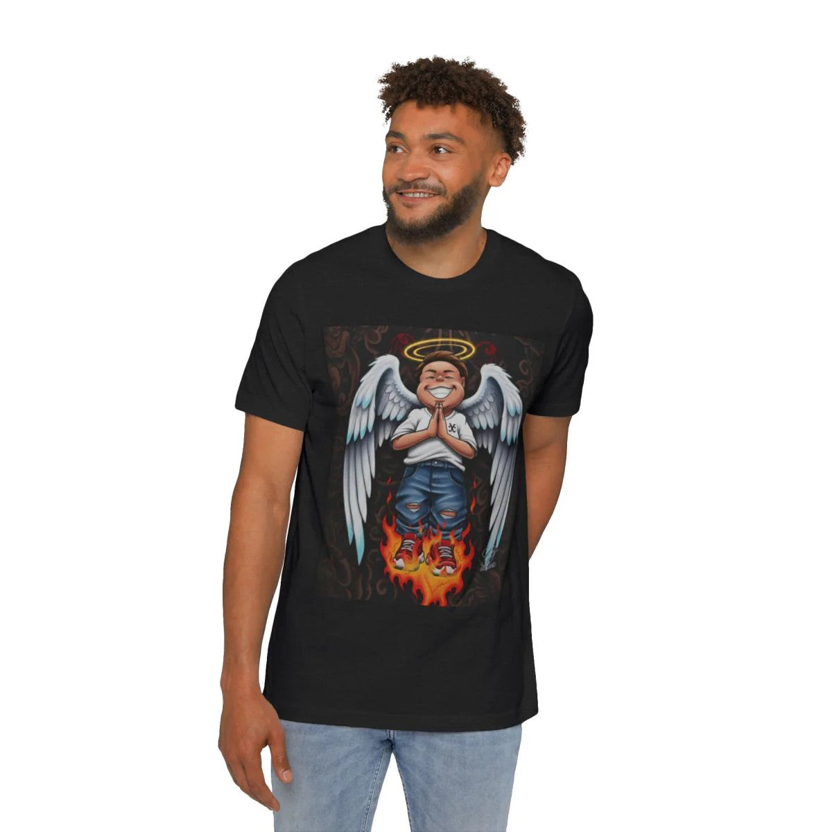 Angel Kid Praying Urban Designer USA-Made Unisex Short-Sleeve Jersey T-Shirt by