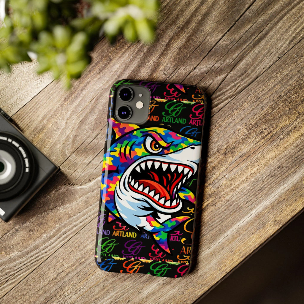 Colorful Shark GT Illustration Slim Phone Case | Neon Graffiti Pattern by GT