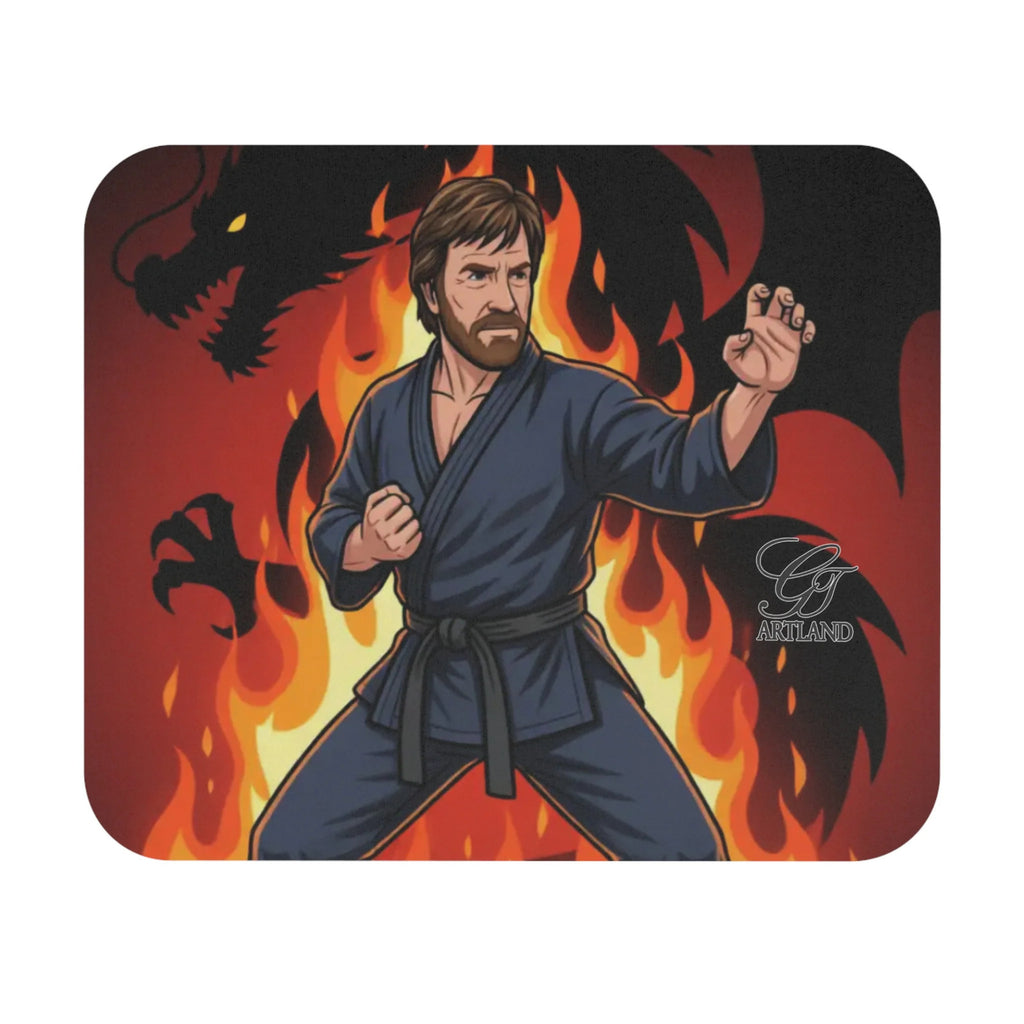Martial Artist Chuck Norris in Flames Mouse Pad | Dragon Shadow Rectangle by GT