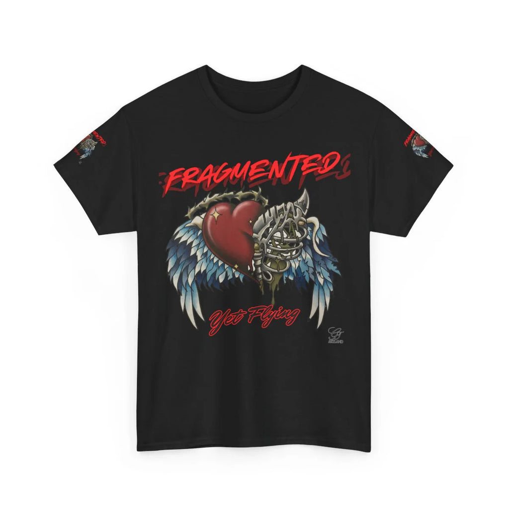 "Fragmented Yet Flying" Motivational Tattoo Style Heart and Bones Unisex Heavy