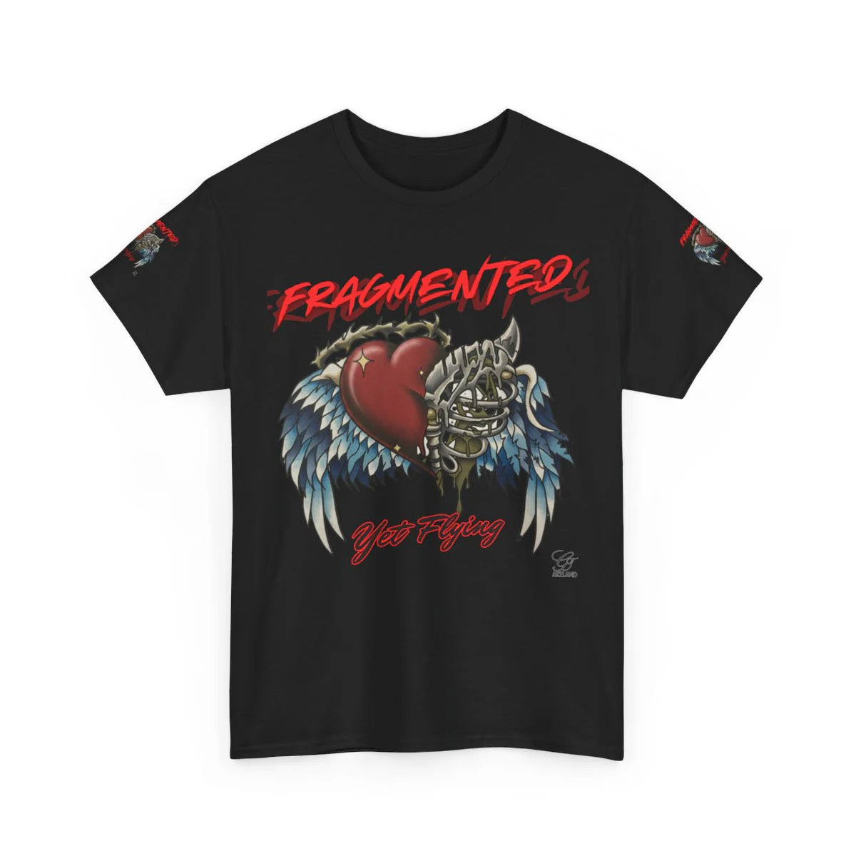 "Fragmented Yet Flying" Motivational Tattoo Style Heart and Bones Unisex Heavy
