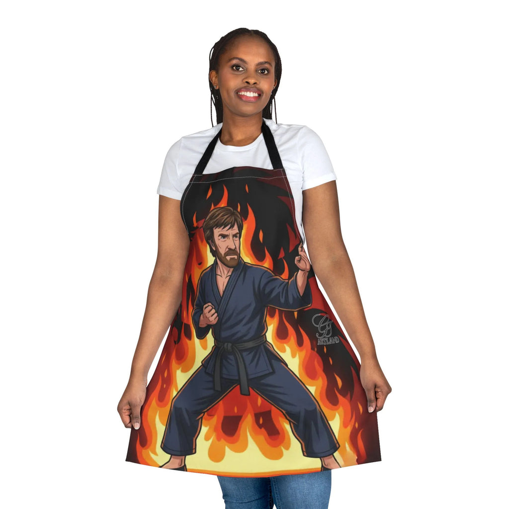 Martial Artist Chuck Norris in Flames Apron | Fire Karate Chef Apron by GT