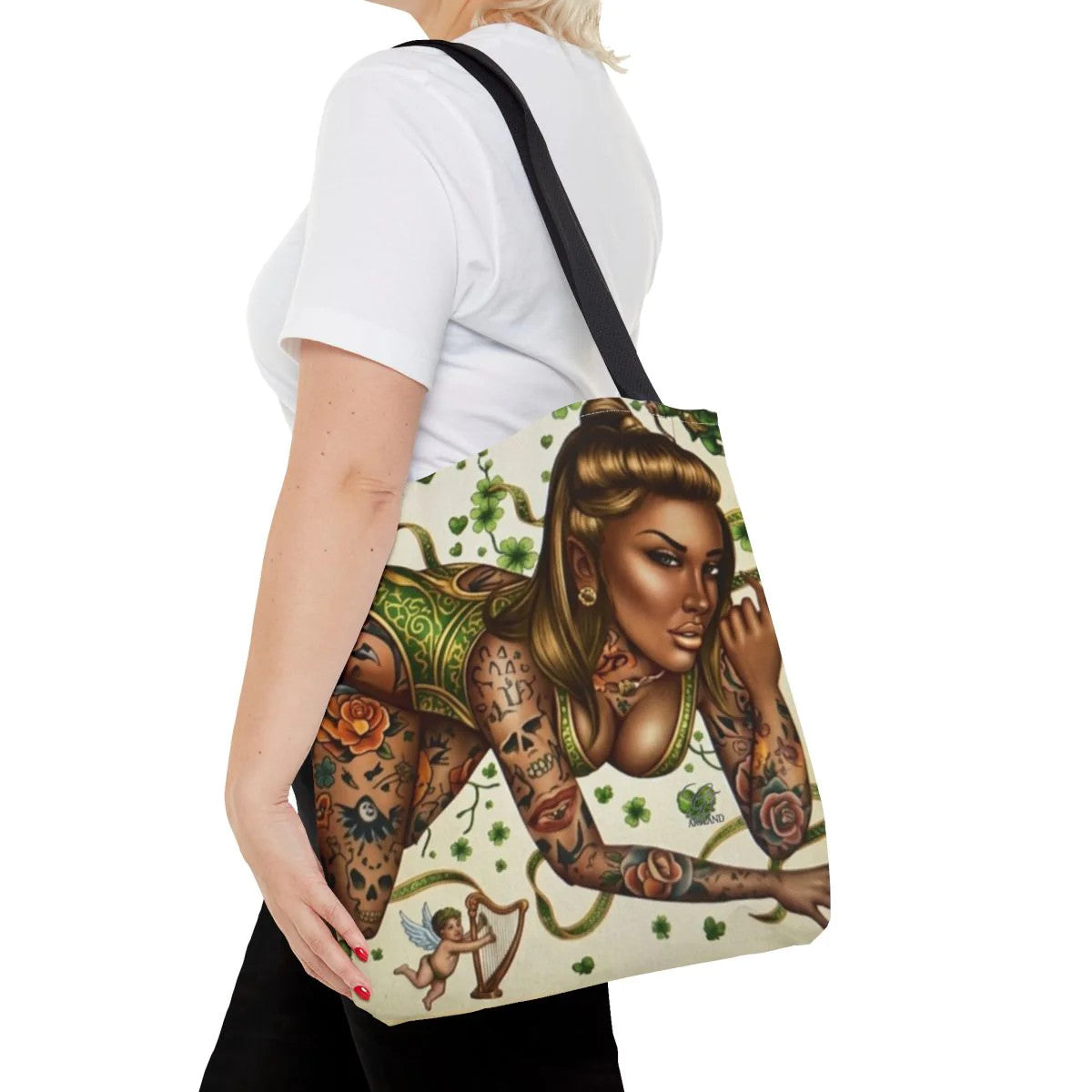 Ebony St Patrick Theme Tattoo Hot Sexy Vixen Designer Tote Bag by GT Artland
