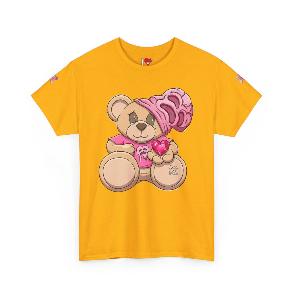 Pink Bear with Brain Beanie T-Shirt | Cute Teddy Illustration by GT Artland