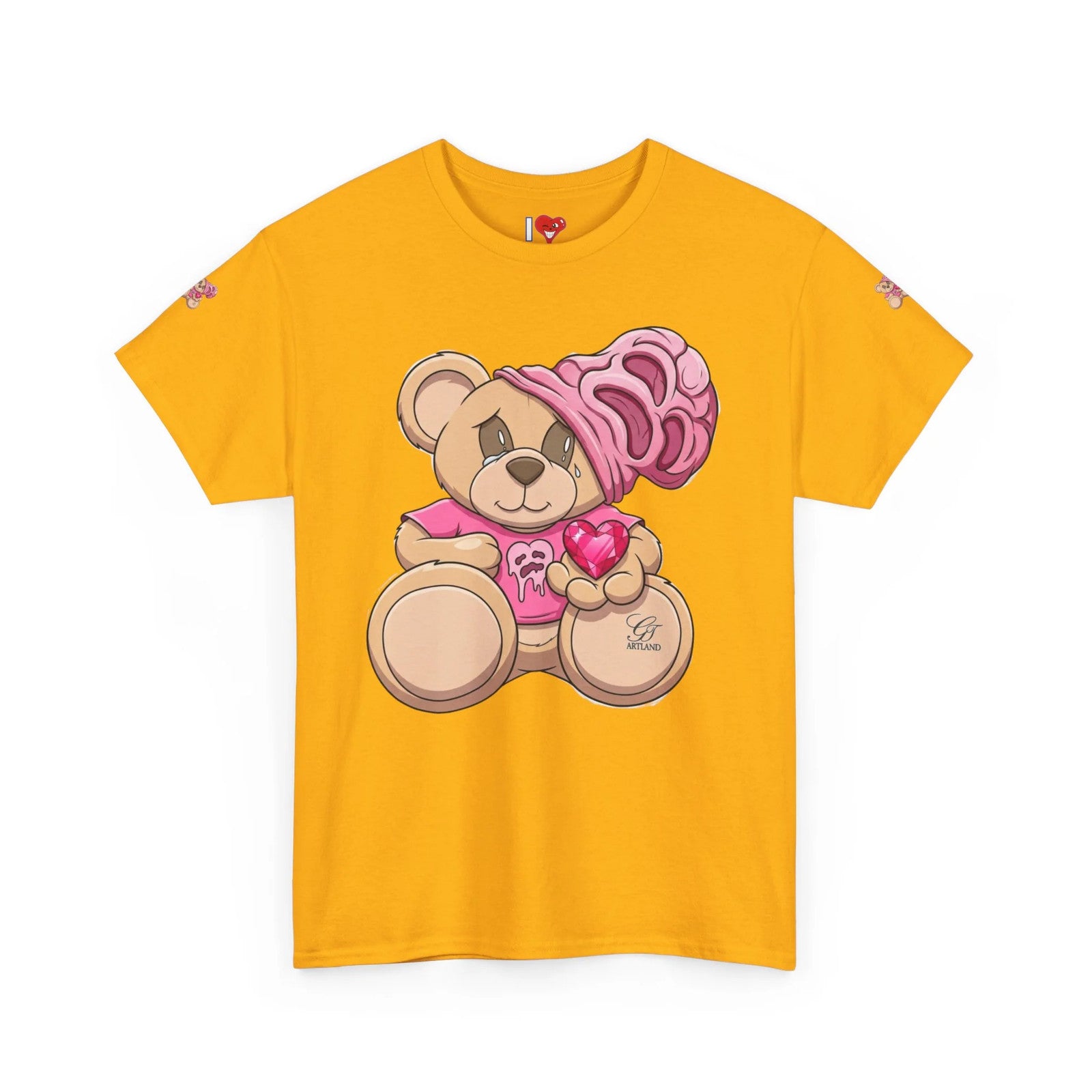 Pink Bear with Brain Beanie T-Shirt | Cute Teddy Illustration by GT Artland