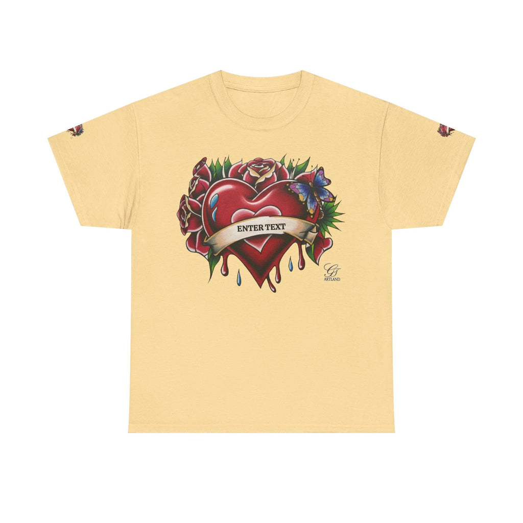 HEARTS AND ROSES Tattoo Styled Original T Shirt with Personalization by GT