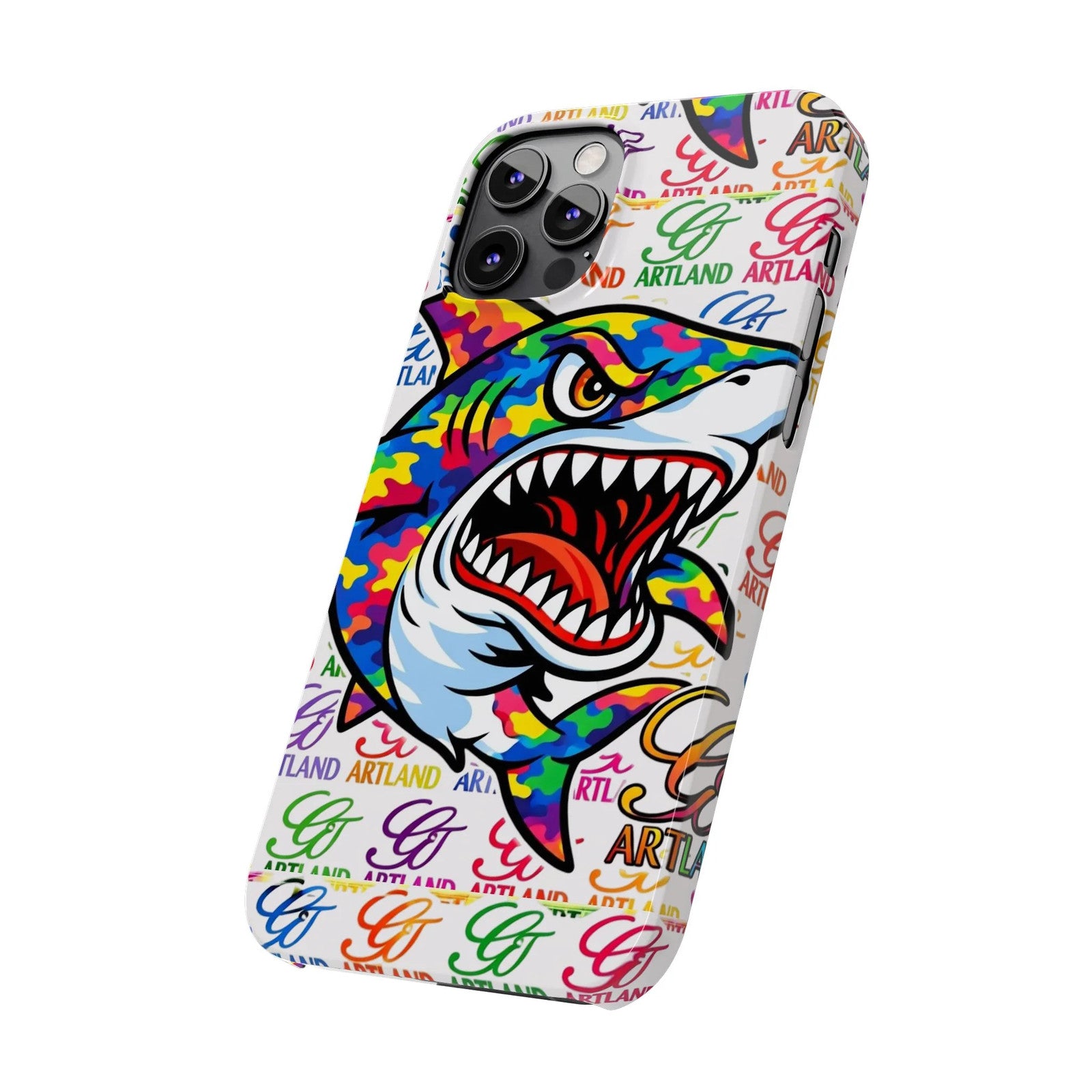 Colorful Camo Designer Shark GT Slim Phone Case | Vibrant Graphic, Artland Logo