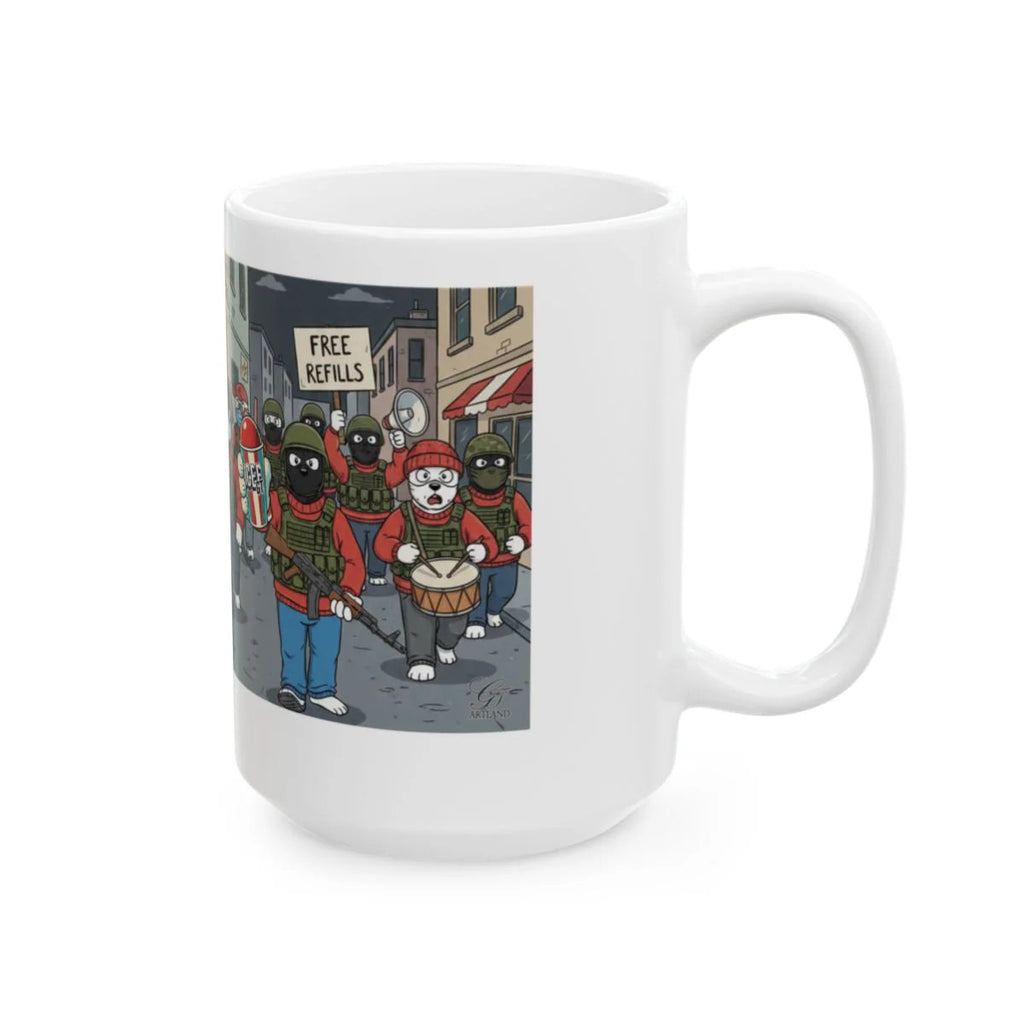 ICE Protest Free Refills Ceramic Mug, (11oz, 15oz) by GT Artland