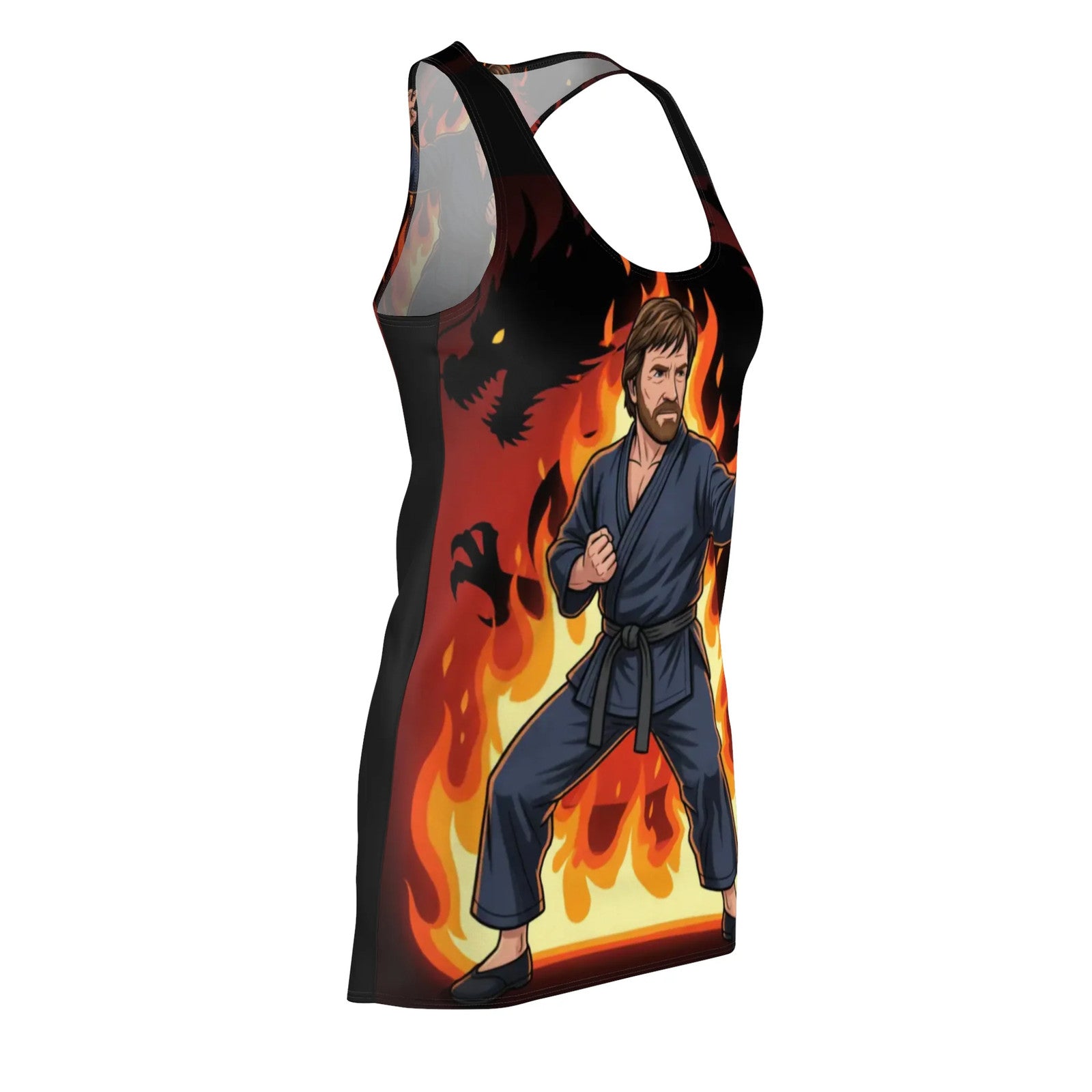 Karate Fighter Chuck Norris Flames Racerback Dress | Martial Arts Graphic by GT