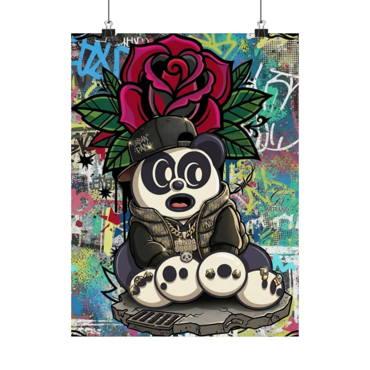 Graffiti Urban Hip Hop Designer Panda Rose Tattoo Drip Matte Vertical Posters
