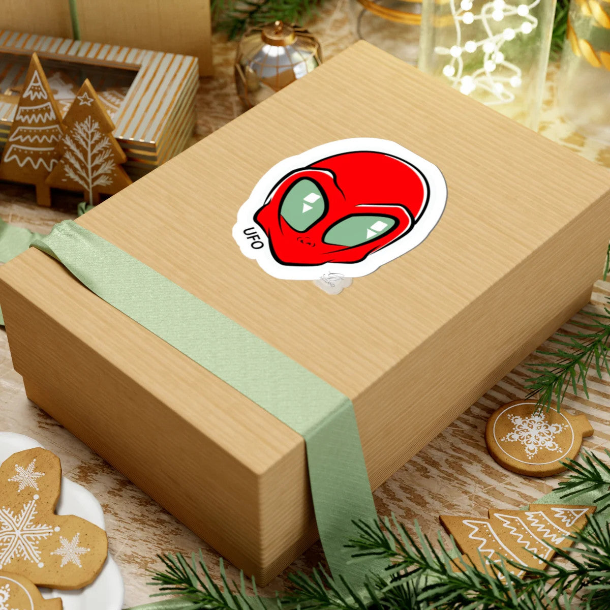 Red Alien Head UFO Sticker | Kiss-Cut Vinyl Decal by GT Artland