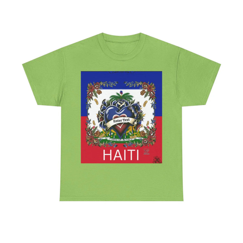 Haiti Flag Love Hearts and Roses Designer Unisex Heavy Cotton Tee by GT Artland