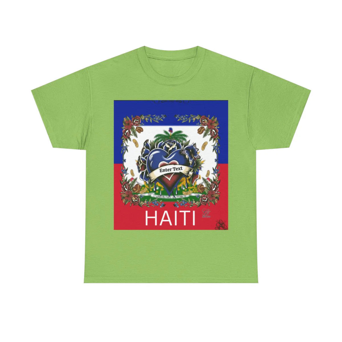Haiti Flag Love Hearts and Roses Designer Unisex Heavy Cotton Tee by GT Artland