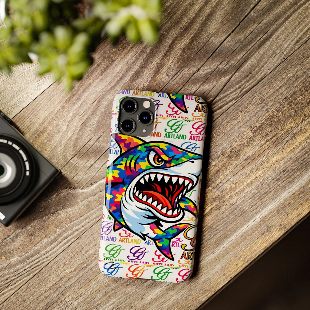 Colorful Camo Designer Shark GT Slim Phone Case | Vibrant Graphic, Artland Logo