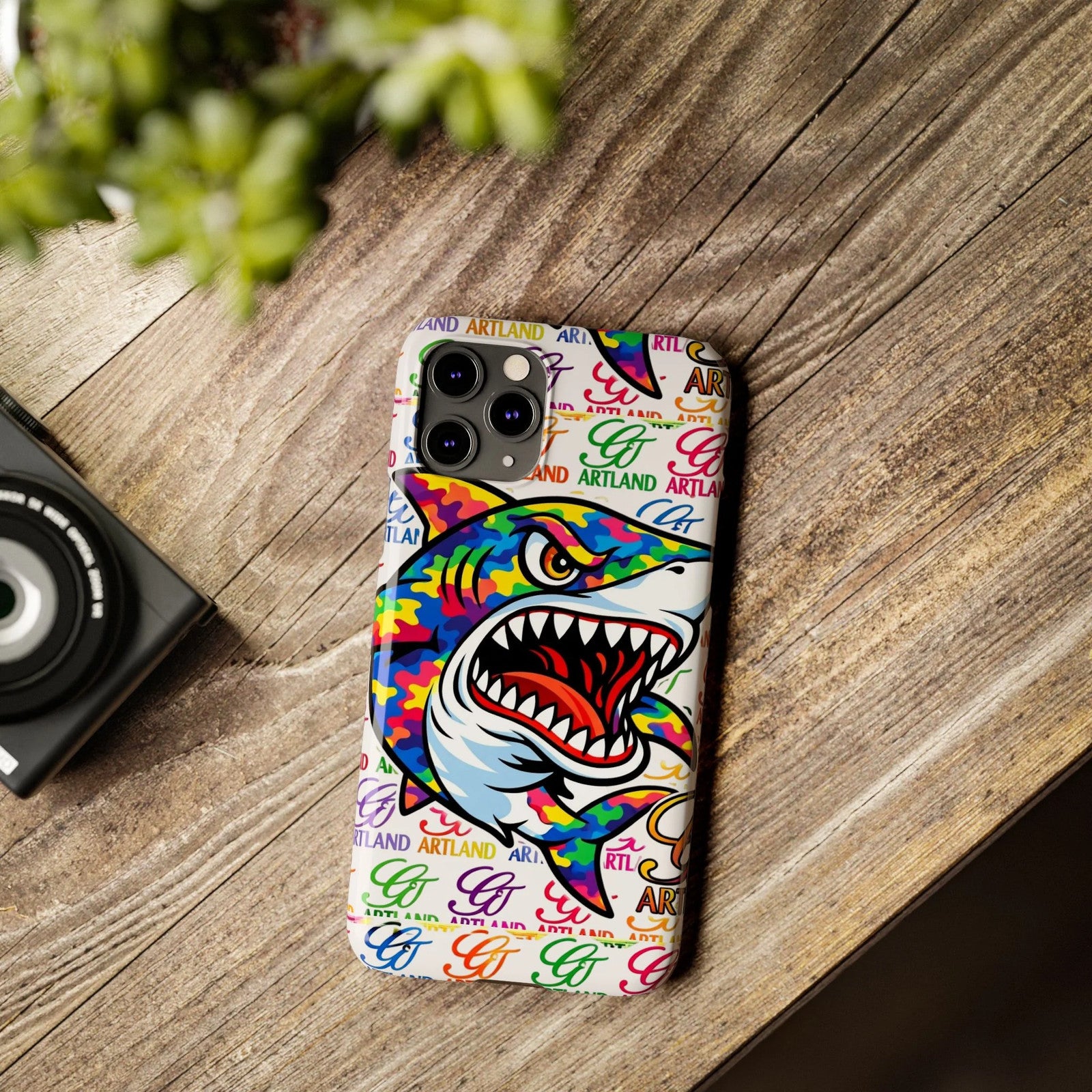 Colorful Camo Designer Shark GT Slim Phone Case | Vibrant Graphic, Artland Logo
