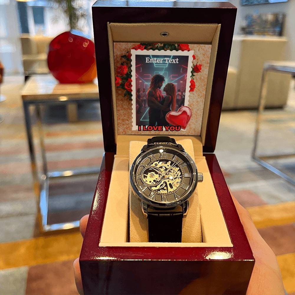 I Love You with Roses and Custom Image customized Men's Openwork Watch Box and