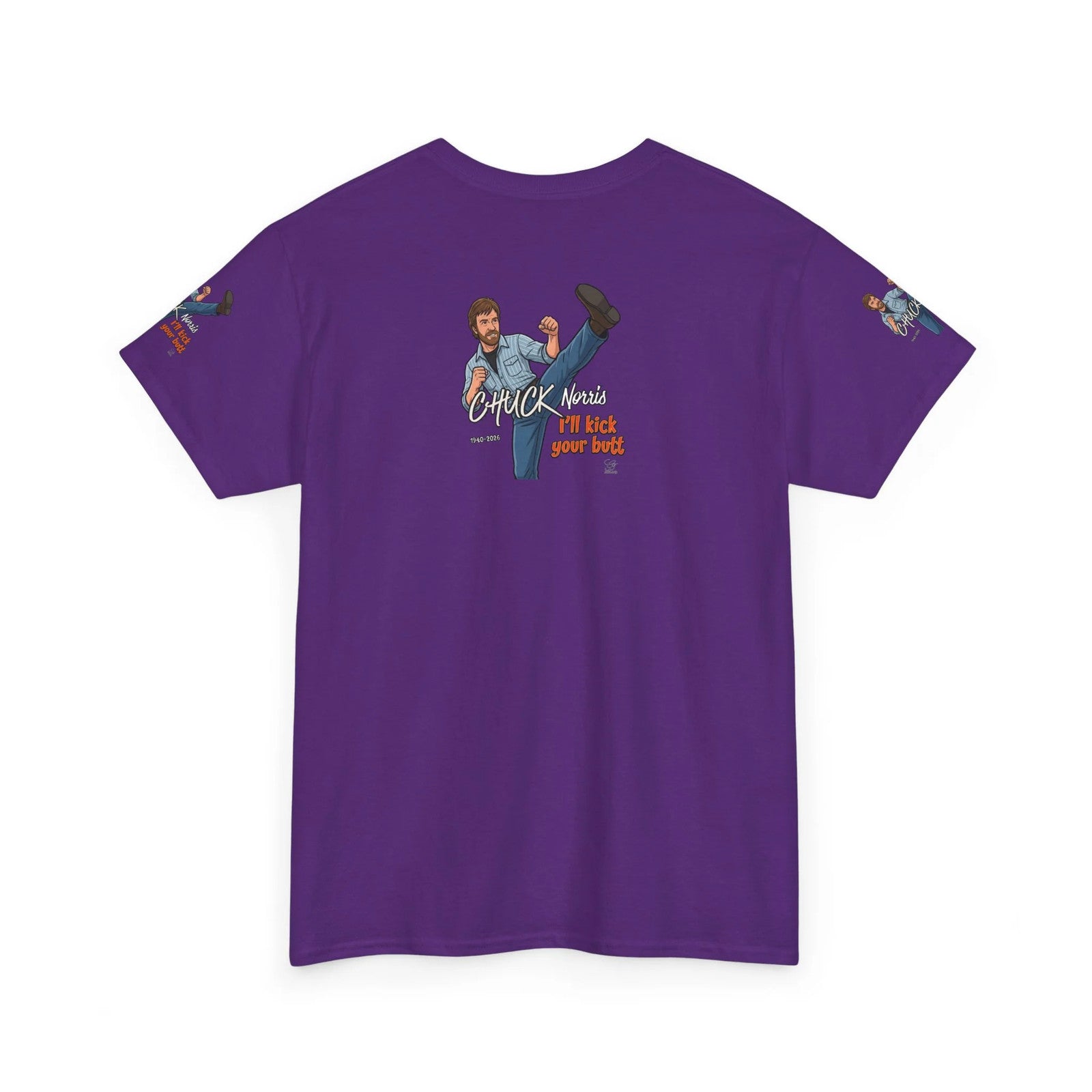 Chuck Norris kick illustration T-Shirt | I'll kick your butt slogan designer by
