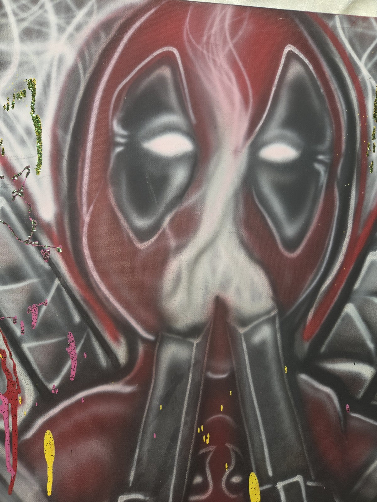 Deadpool TWIN Aces Glitter DROP 24 X 24 IN COLLECTORS CANVAS Signed Painting