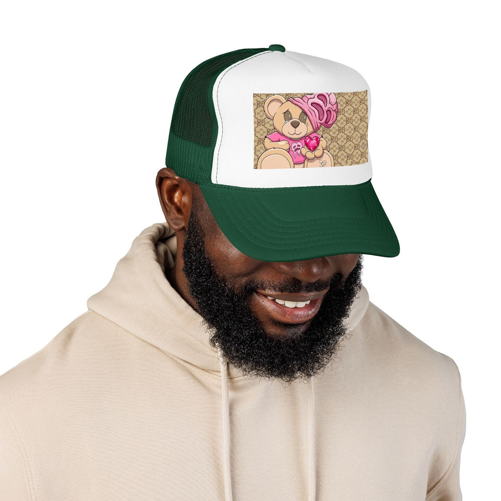 Pink Teddy Bear Heart Foam Trucker Hat | Cute Bear Patch by GT Artland