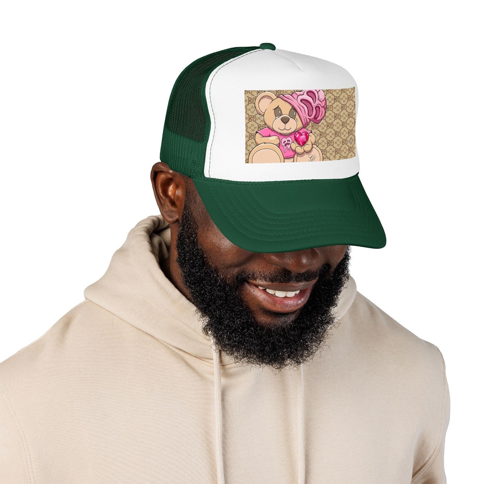 Pink Teddy Bear Heart Foam Trucker Hat | Cute Bear Patch by GT Artland