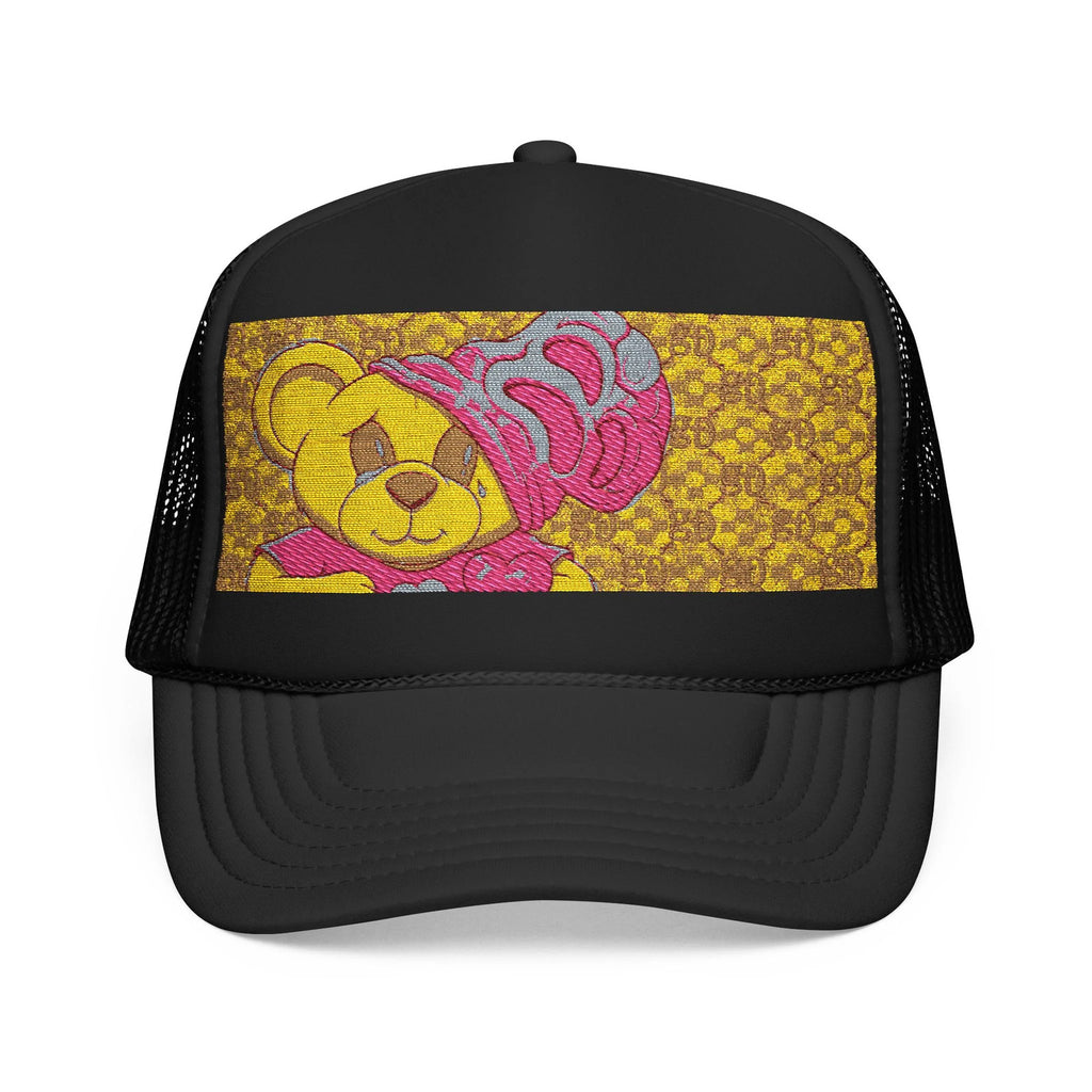 Yellow Teddy with Pink Beanie Trucker Hat | Sparkle Sequin Patch by GT Artland