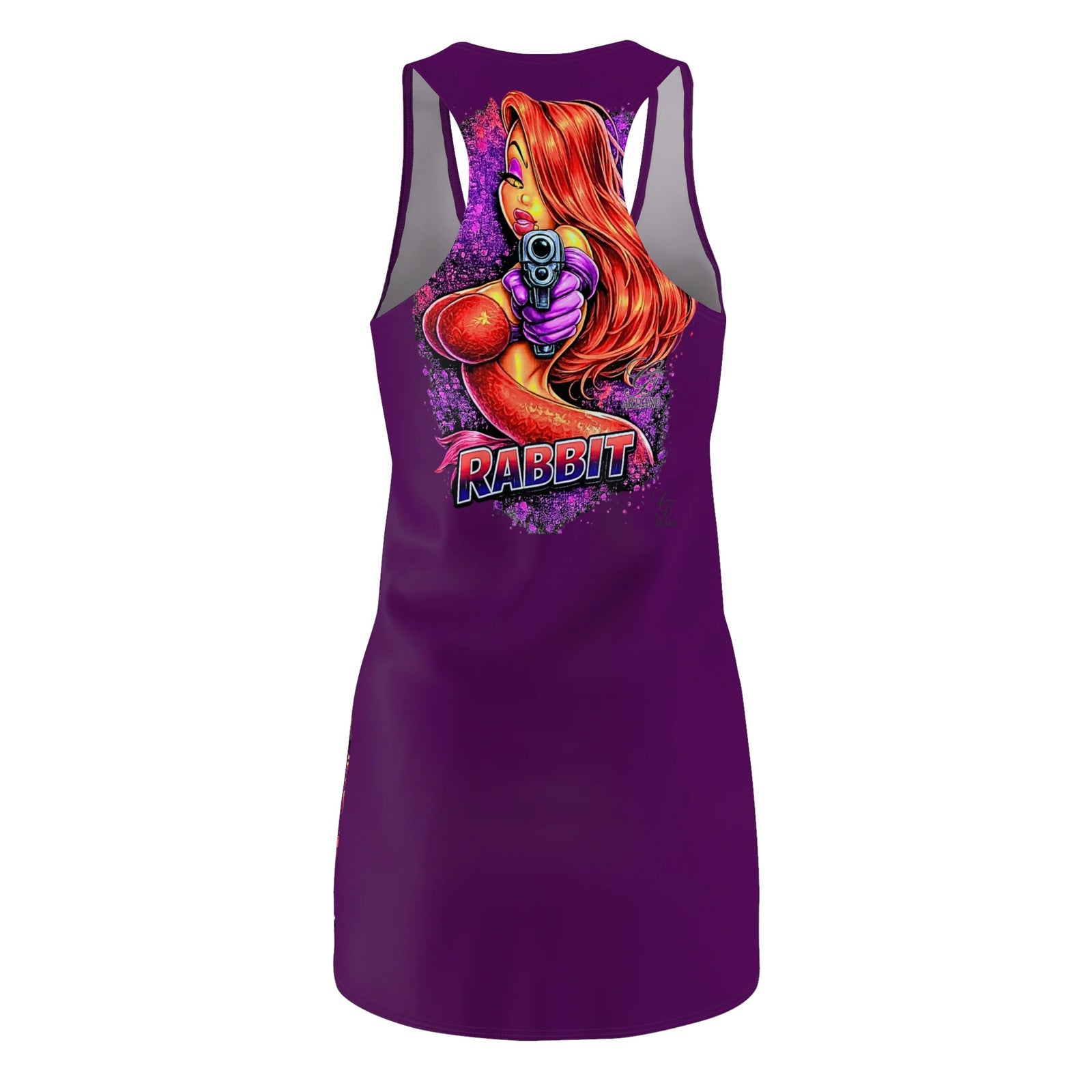 Rabbit Vixen Redhead with Gun Racerback Dress | Rabbit Graphic, Purple by GT