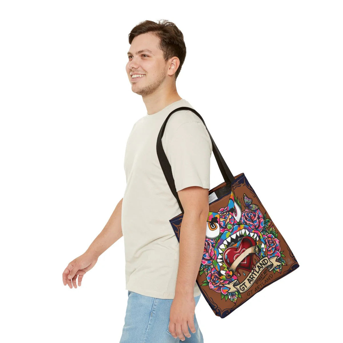 Colorful Gape Tattoo Monster Heart Tote Bag Designer Ebony Edition | All-Over