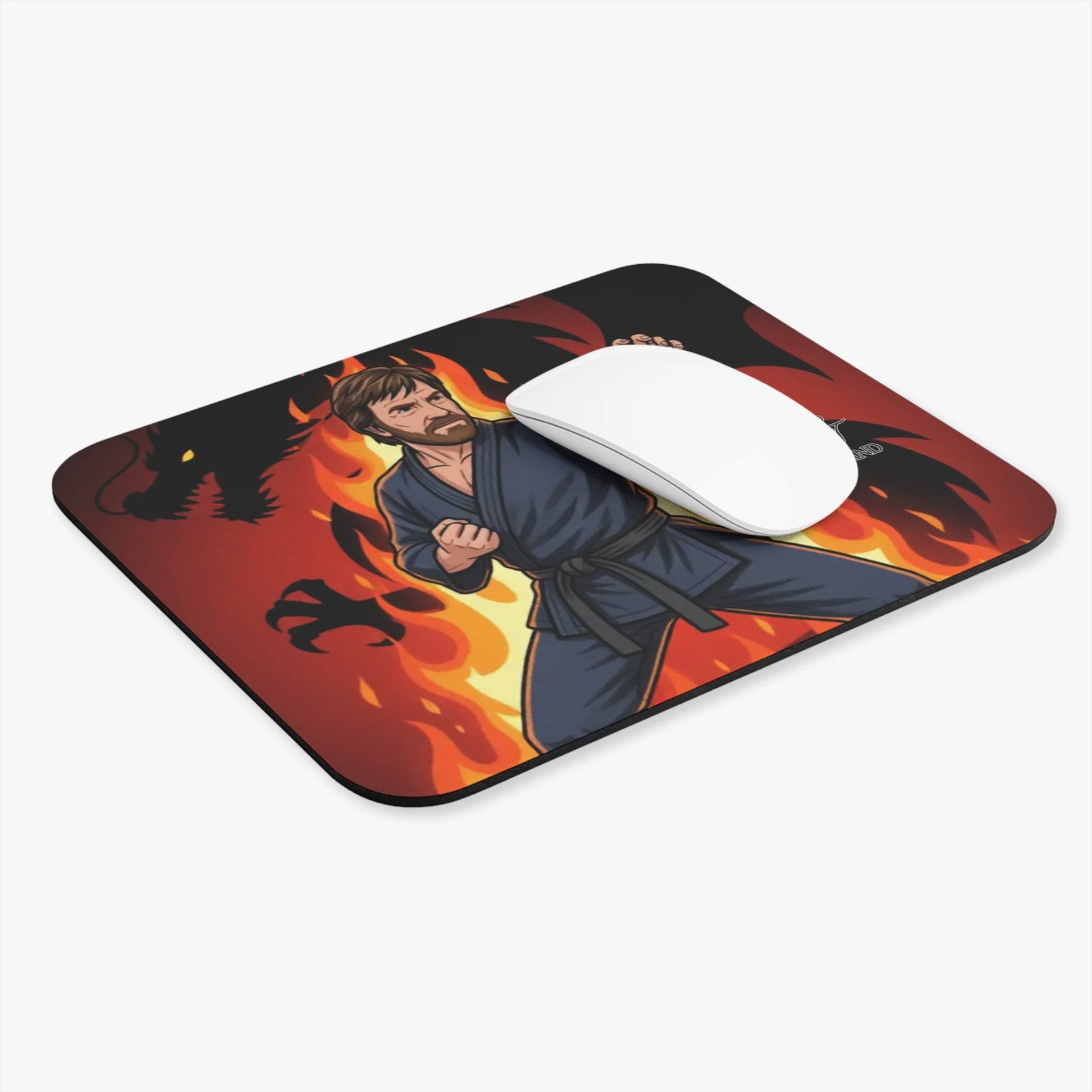 Martial Artist Chuck Norris in Flames Mouse Pad | Dragon Shadow Rectangle by GT