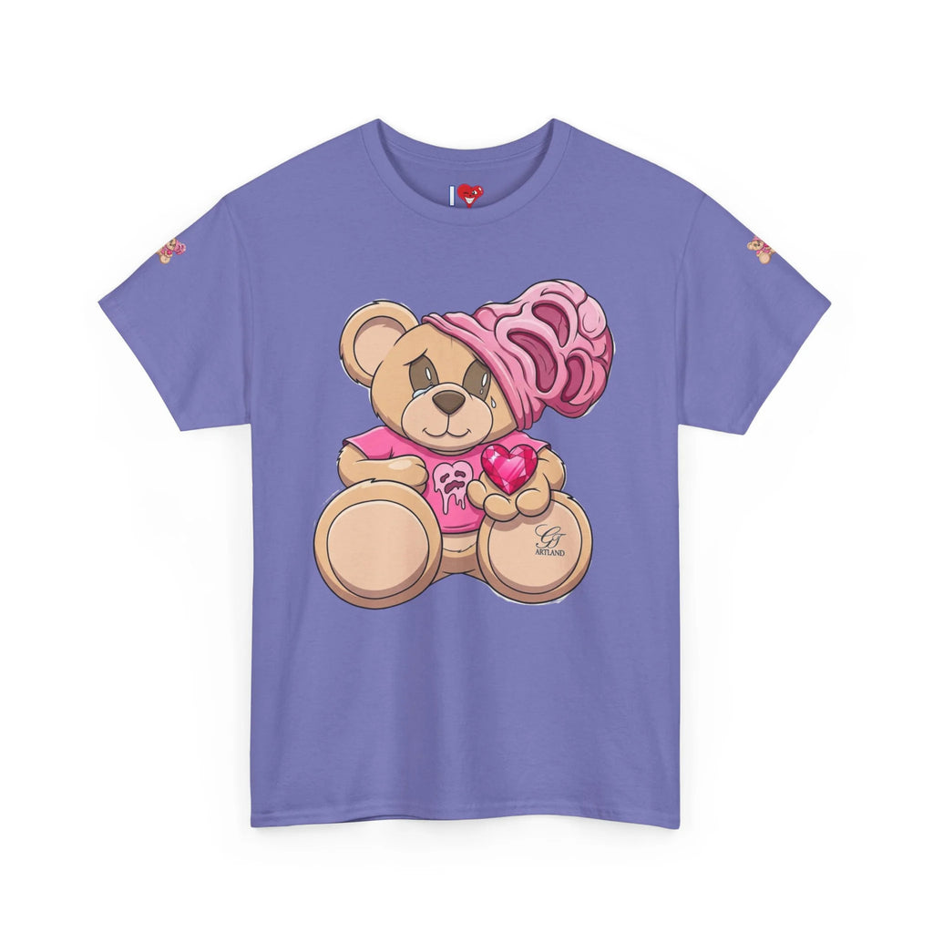 Pink Bear with Brain Beanie T-Shirt | Cute Teddy Illustration by GT Artland