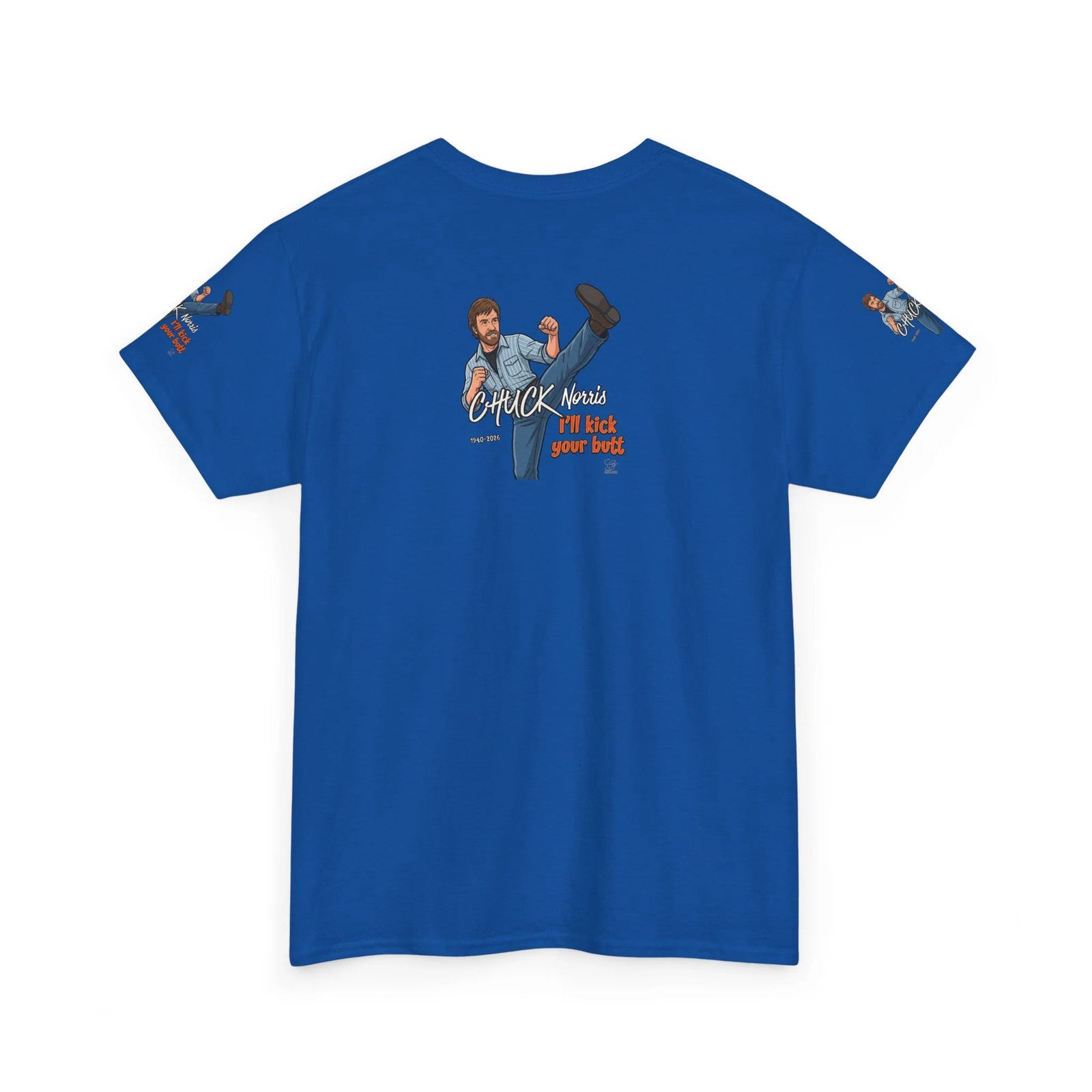 Chuck Norris kick illustration T-Shirt | I'll kick your butt slogan designer by