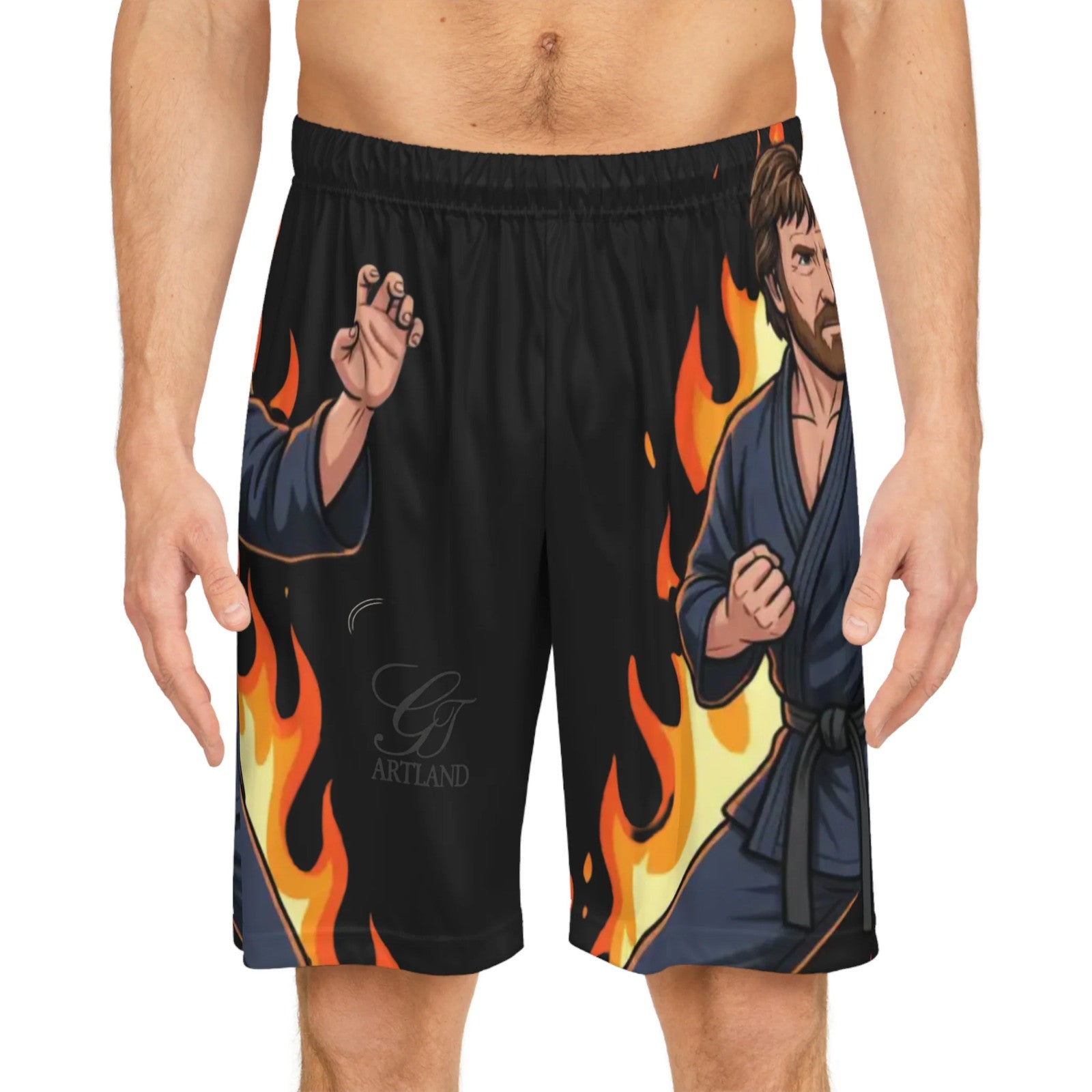 Martial Artist Chuck Norris Flames Basketball Shorts | Printed Athletic Shorts