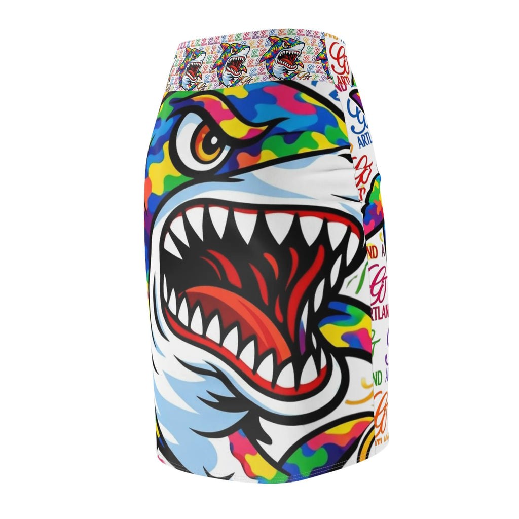 Colorful High Fashion Designer Shark GT Graphic Pencil Skirt | Vibrant Pop Art