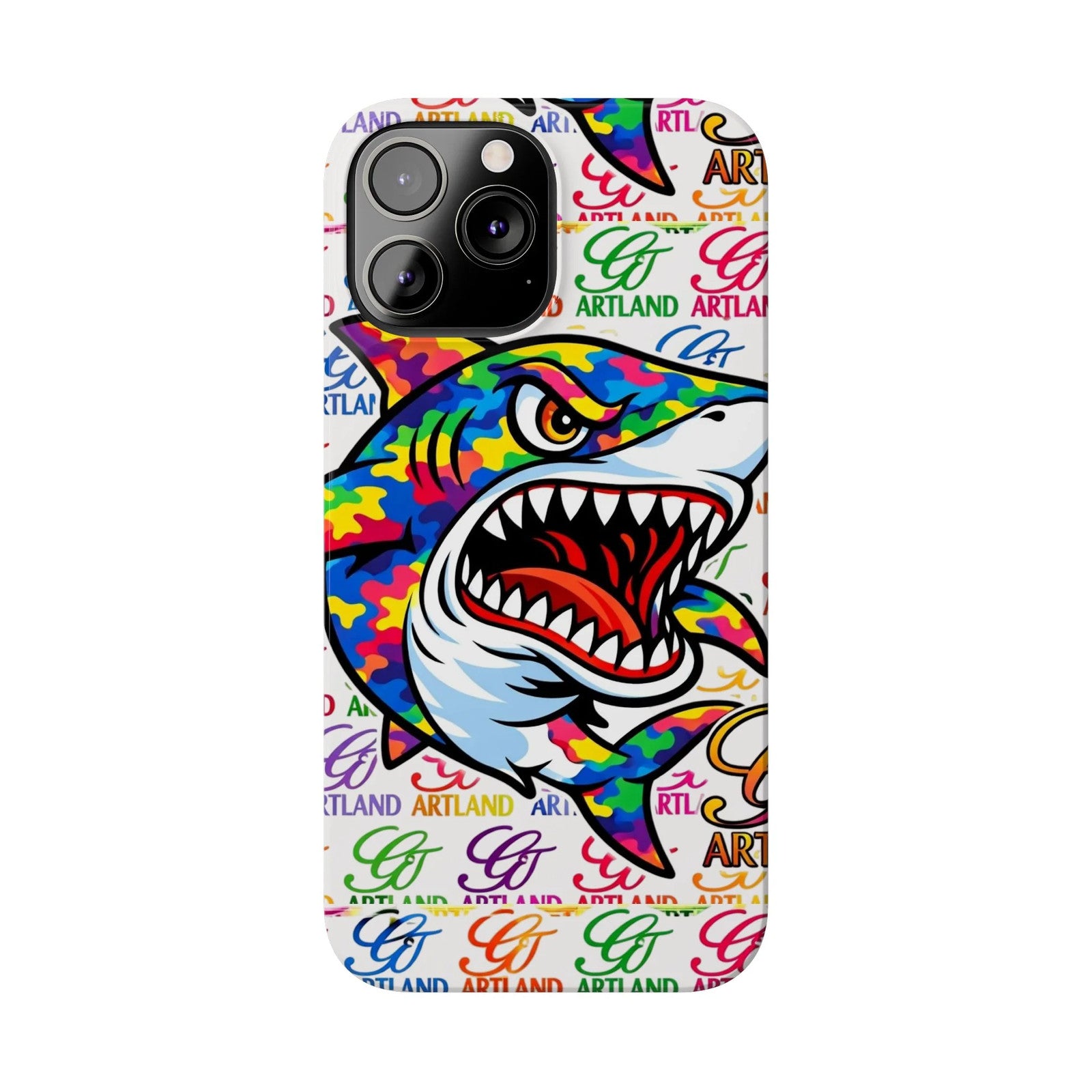Colorful Camo Designer Shark GT Slim Phone Case | Vibrant Graphic, Artland Logo