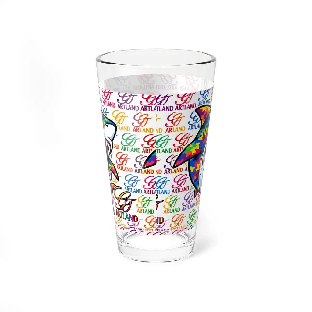 Colorful Shark Illustration Mixing Glass | 16oz Pint Glass, Rainbow Sea Life