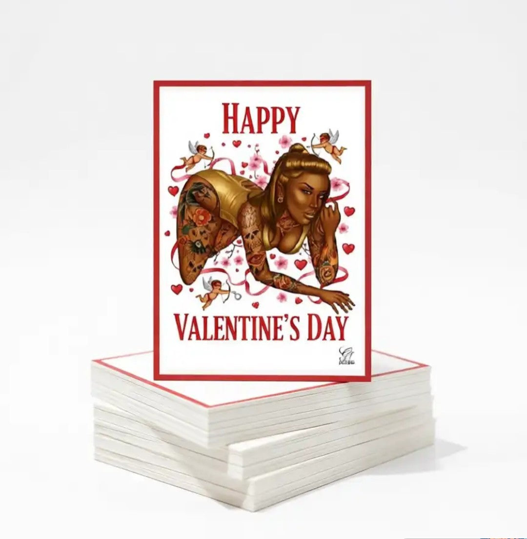 Hot Sexy Brown Gold Chick With Tats Valentine's DAY CARDs Humor Set GT Artland