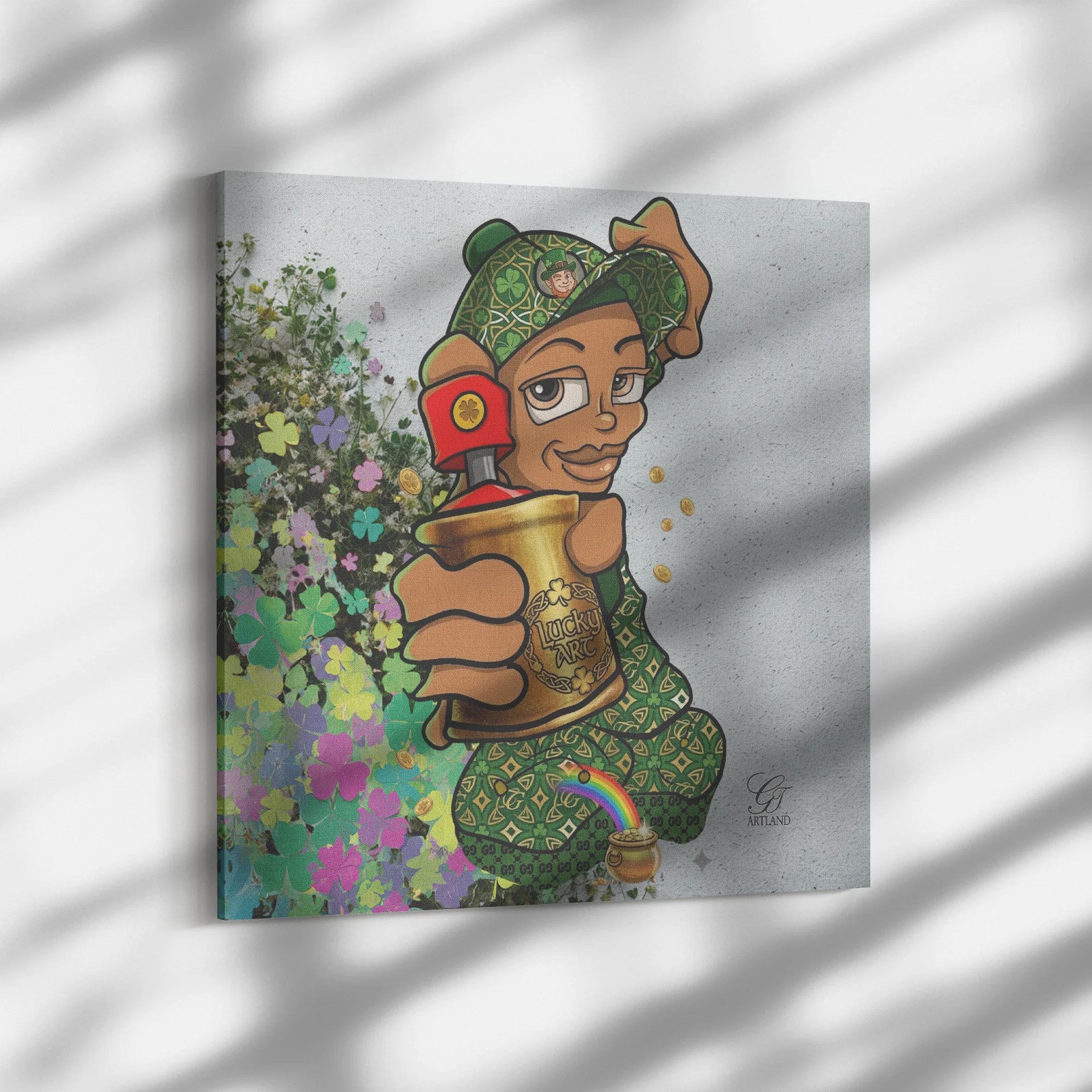Spray Can Ebony Kid Designer Lucky Art Saint Patrick's Day Theme Canvas Wrap by