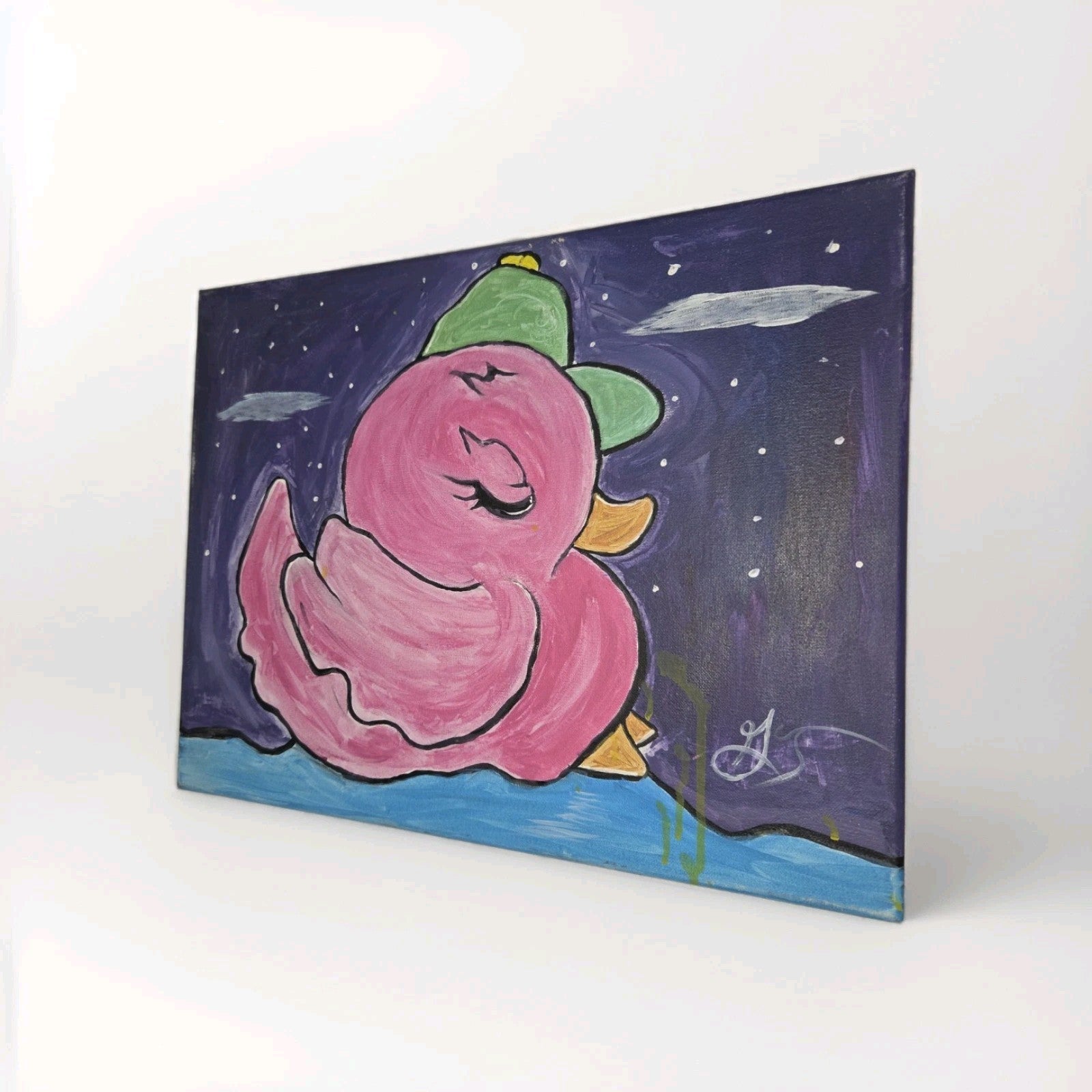 Peaceful BABY PINK DUCK Painting 20 X 16 In Collectors Canvas 1 Of 1