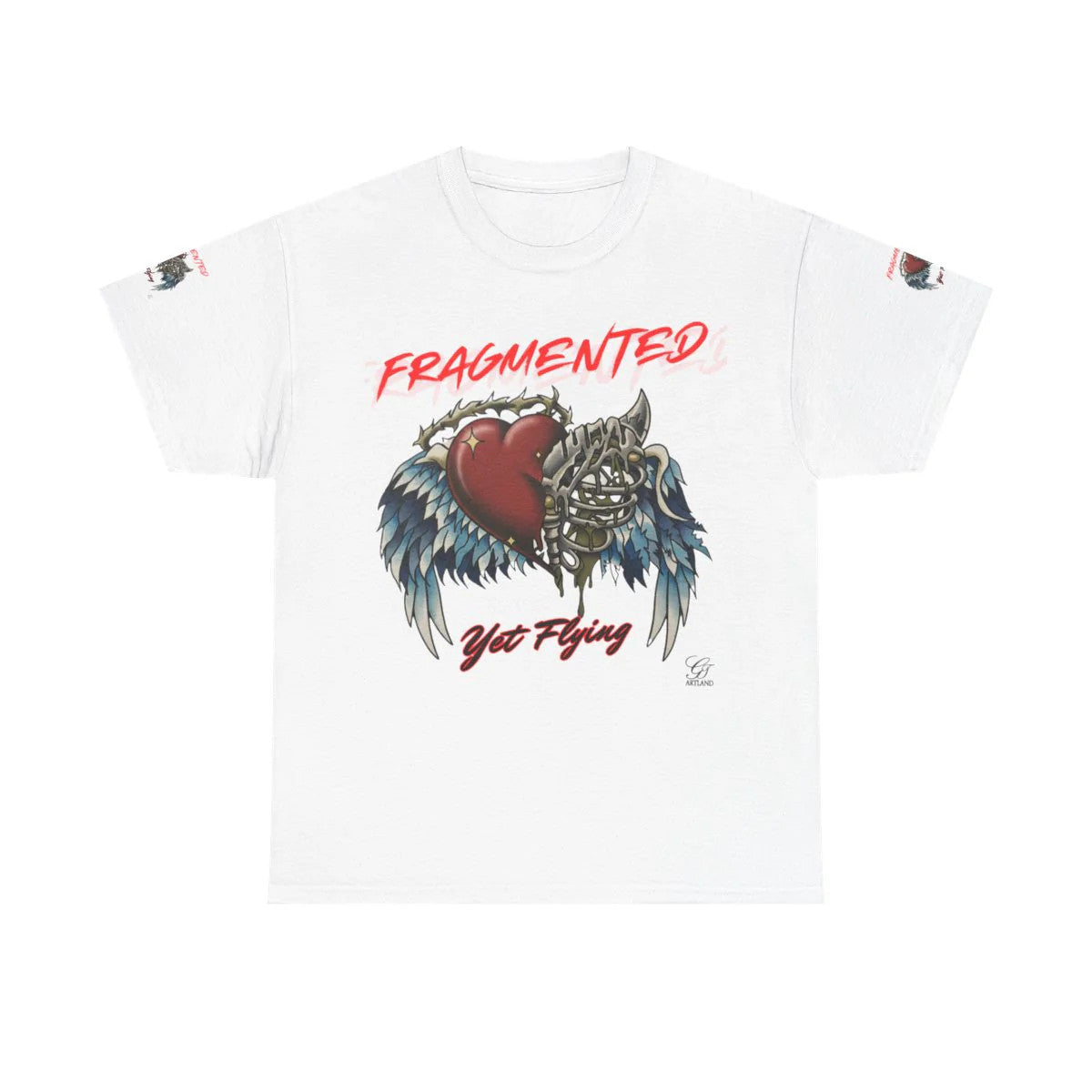 "Fragmented Yet Flying" Motivational Tattoo Style Heart and Bones Unisex Heavy