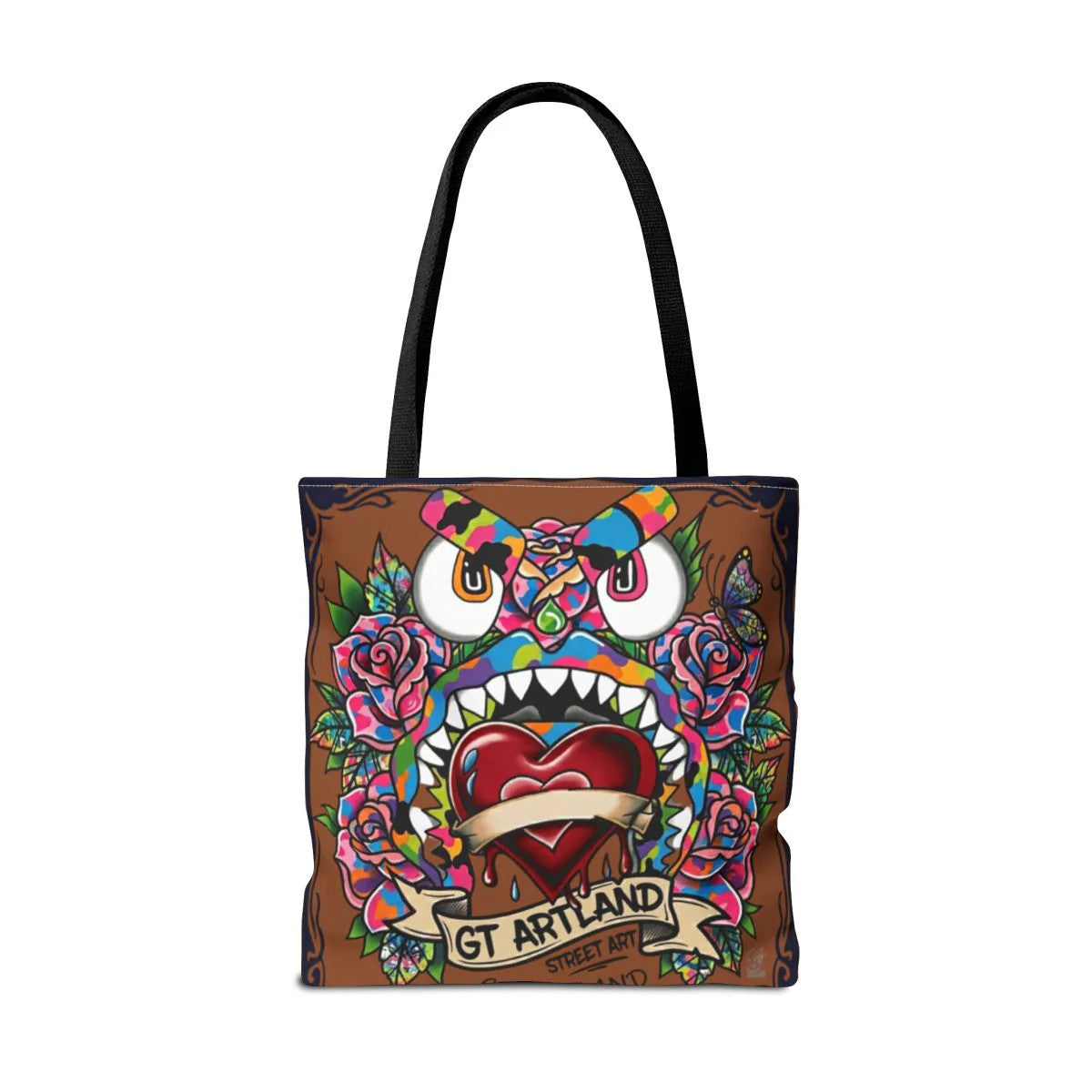 Colorful Gape Tattoo Monster Heart Tote Bag Designer Ebony Edition | All-Over