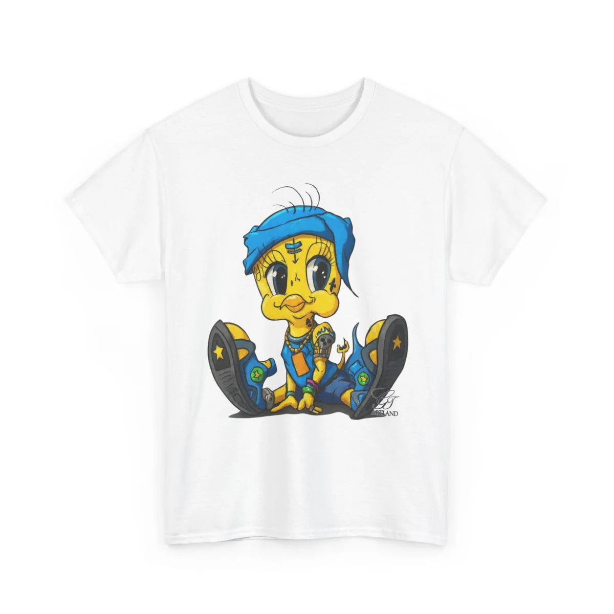 Blue Bandana Ghetto Tweet Bird Designer Unisex style Heavy Cotton Tee BY GT