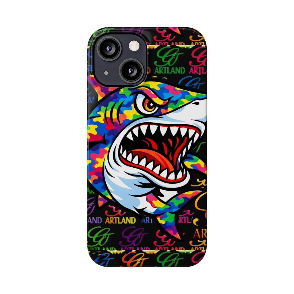 Colorful Shark GT Illustration Slim Phone Case | Neon Graffiti Pattern by GT