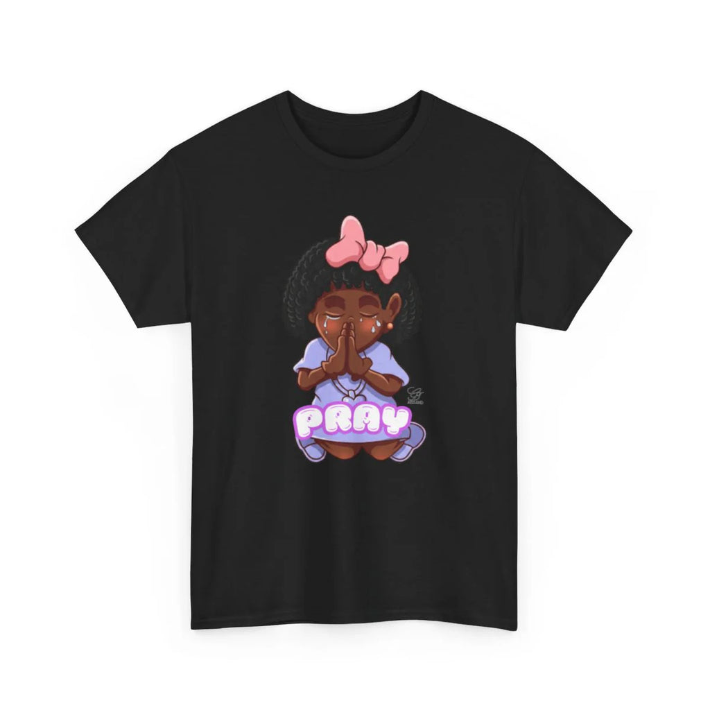 Ebony Girl Praying Cute Designer Style Unisex Heavy Cotton Tee by GT Artland