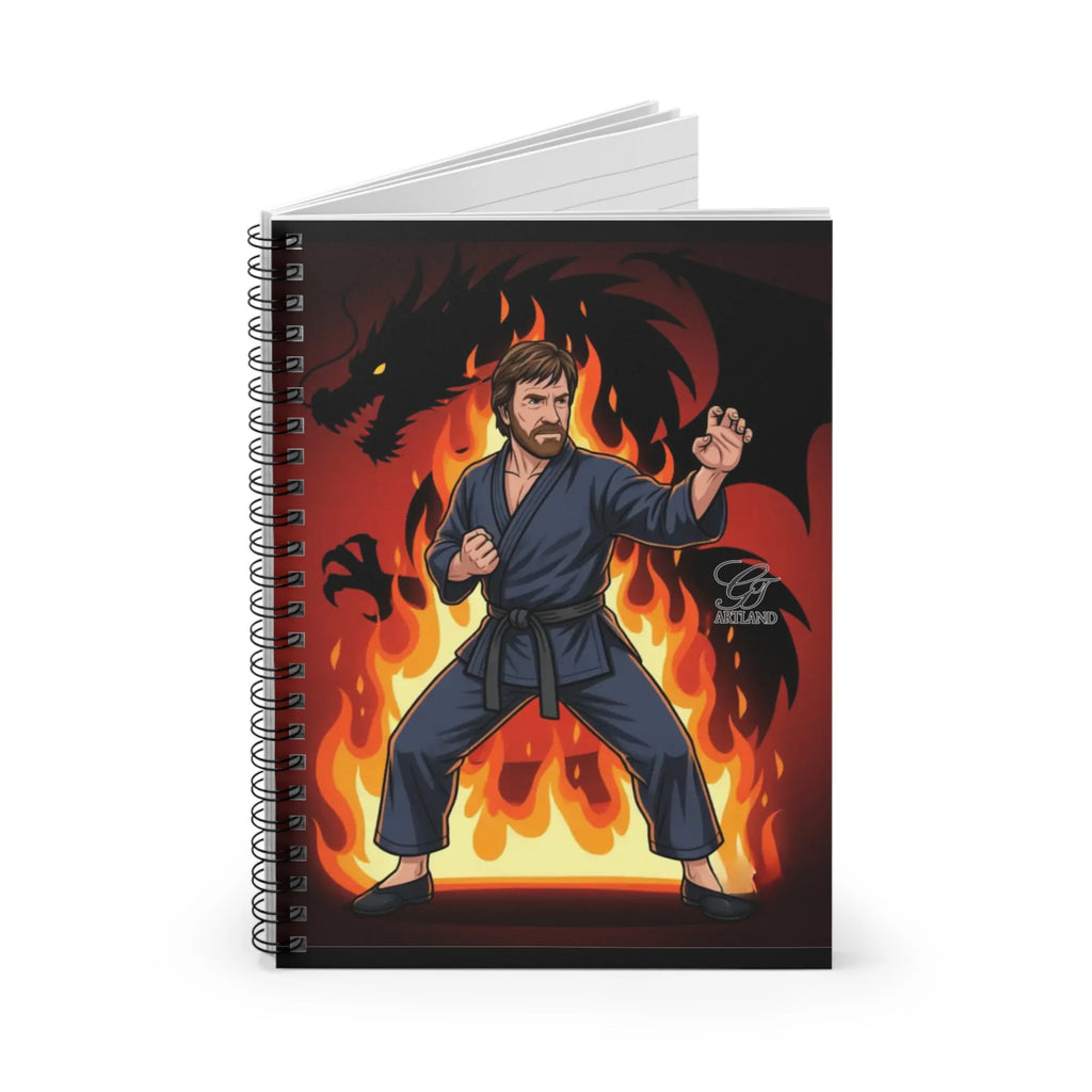 Martial Artist Chuck Norris Dragon Flames Notebook | Spiral Ruled Journal by GT