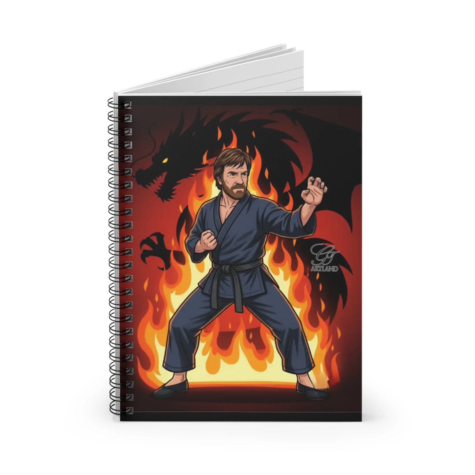 Martial Artist Chuck Norris Dragon Flames Notebook | Spiral Ruled Journal by GT
