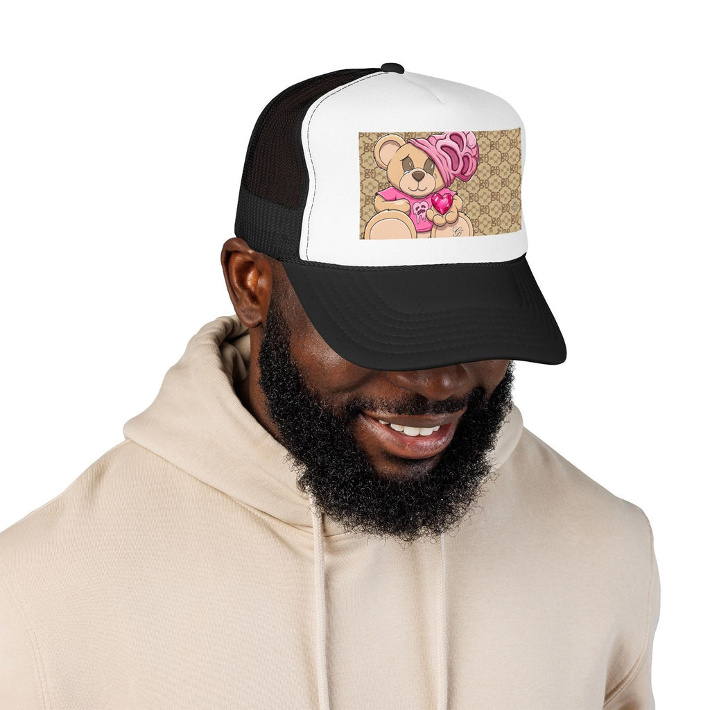 Pink Teddy Bear Heart Foam Trucker Hat | Cute Bear Patch by GT Artland