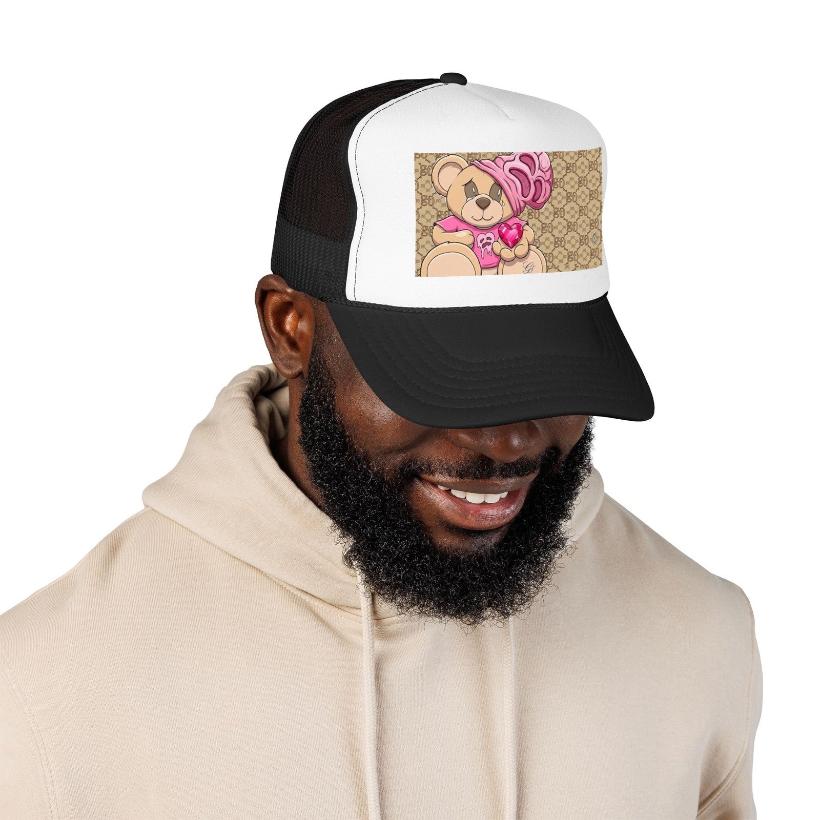 Pink Teddy Bear Heart Foam Trucker Hat | Cute Bear Patch by GT Artland