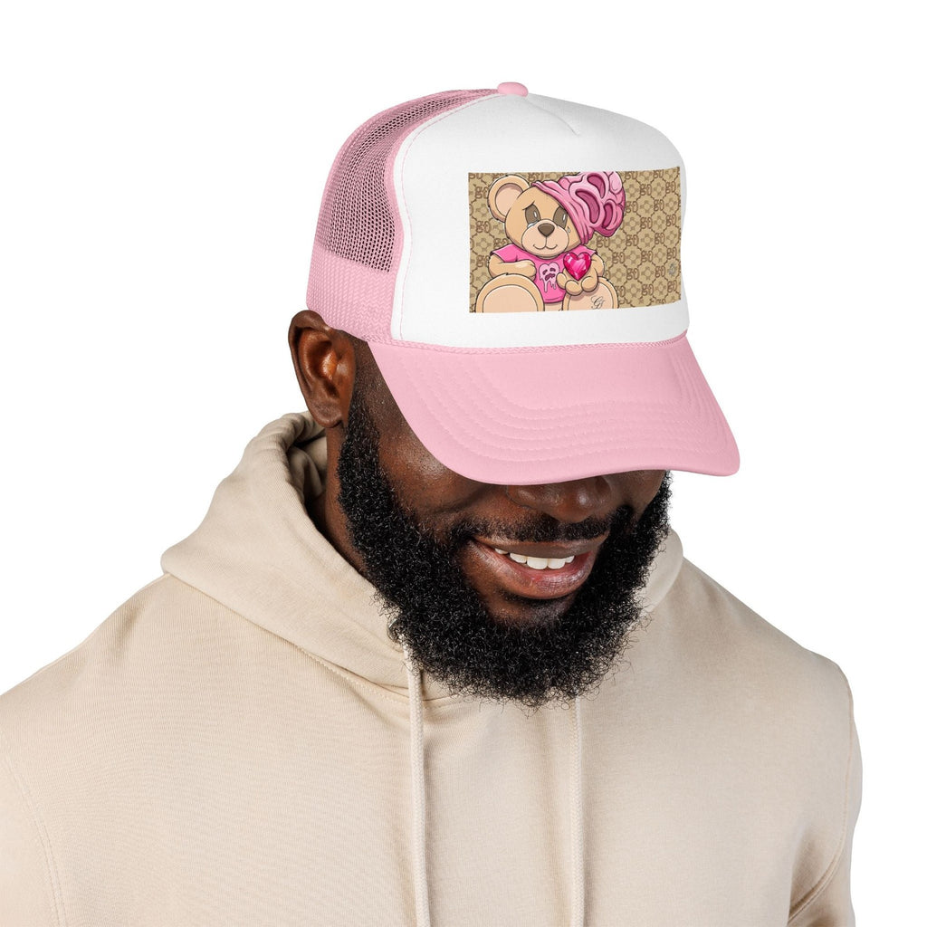 Pink Teddy Bear Heart Foam Trucker Hat | Cute Bear Patch by GT Artland