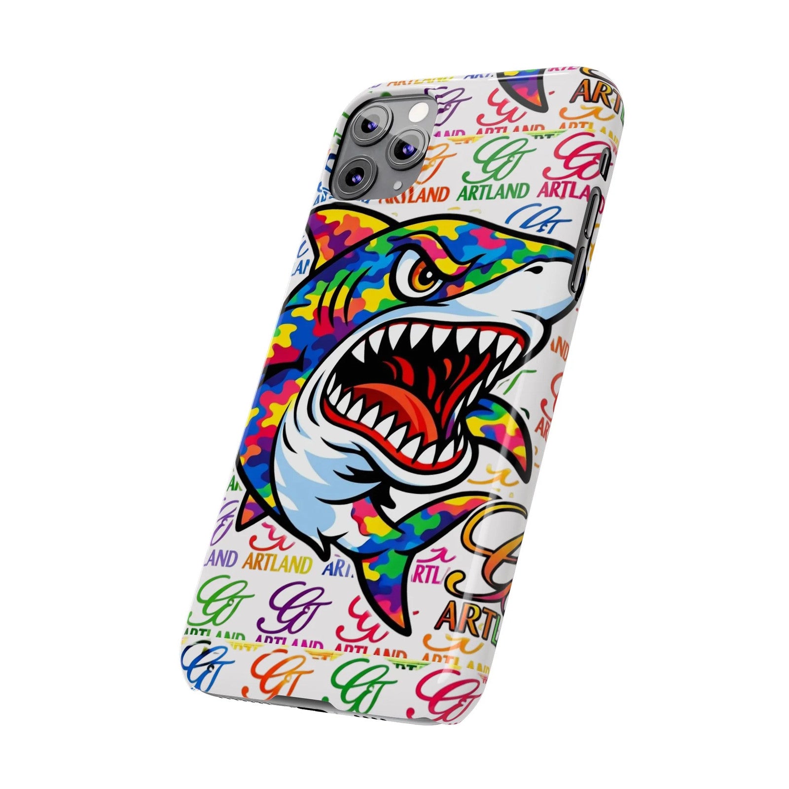 Colorful Camo Designer Shark GT Slim Phone Case | Vibrant Graphic, Artland Logo