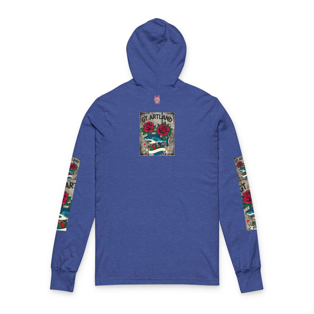 Rose Shark Tattoo Designer High Fashion Unisex Hooded Long Sleeve Tee by GT