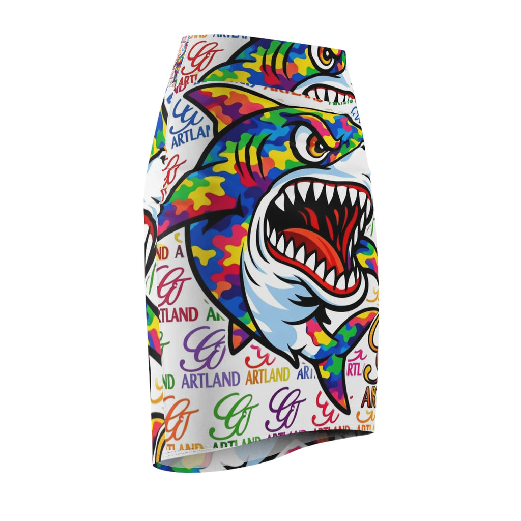Colorful High Fashion Designer Shark GT Graphic Pencil Skirt | Vibrant Pop Art